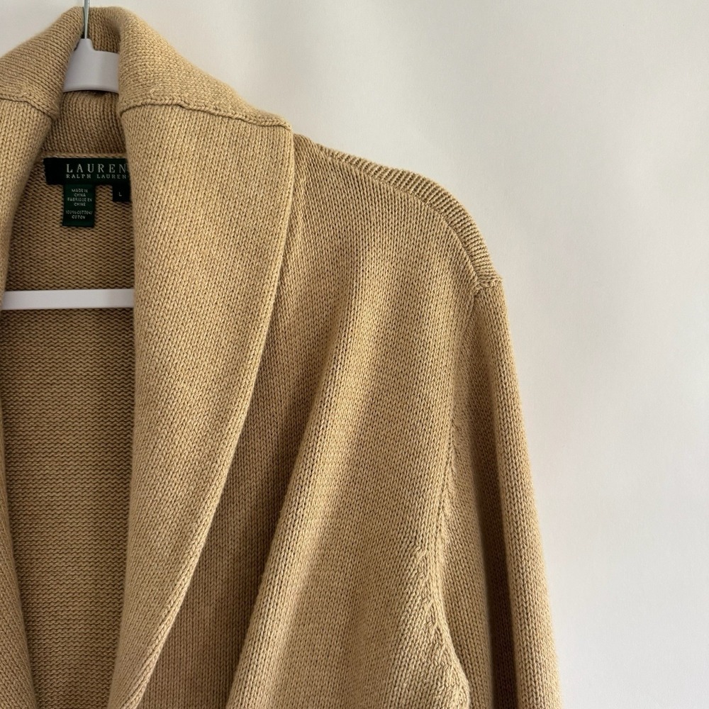 Lauren Ralph Lauren Shawl Collar Cardigan L Leather Buckle Equestrian Old Money - Picture 8 of 12